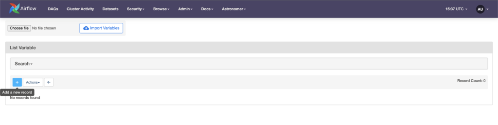 list airflow variables